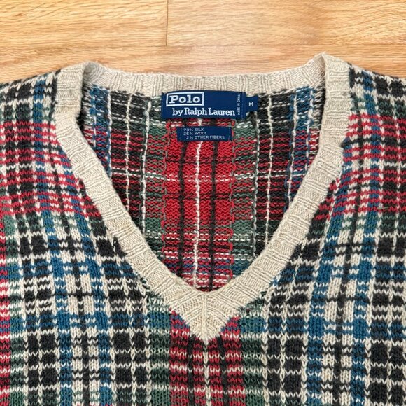 Vintage Polo Ralph Lauren Silk & Wool V-Neck Sweater Vest Medium - Picture 4 of 7